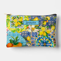 Chic blue turquoise sicilian citrus floral tiles