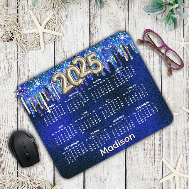 Chic blue unicorn dripping glitter 2025 calendar  mouse pad (Creator Uploaded)