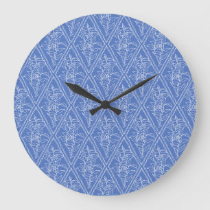 Chic Blue Vintage Periwinkle Floral Pattern Large Clock