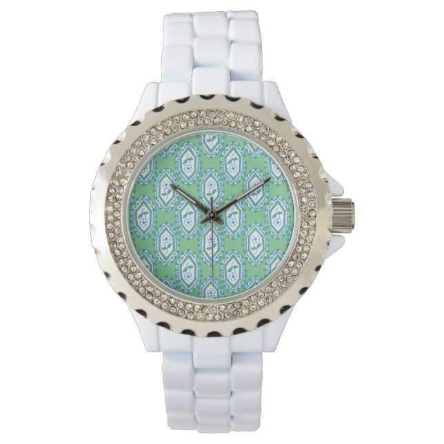 Chic Blue Vintage Periwinkle Floral Pattern Watch (Front)