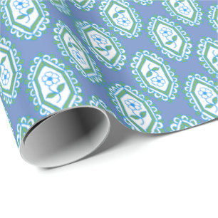 Chic Blue Vintage Periwinkle Floral Pattern Wrapping Paper