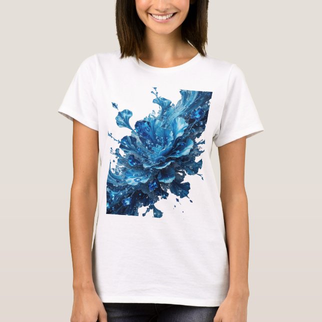 Chic Blue WATER FLOWERS Statement Tee (Front)