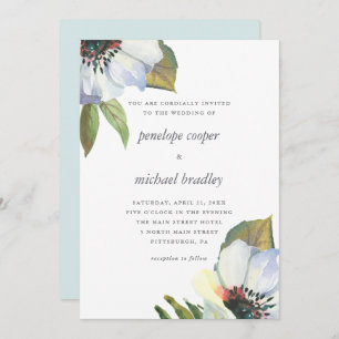 Chic Blue Watercolor Floral Wedding Invitation