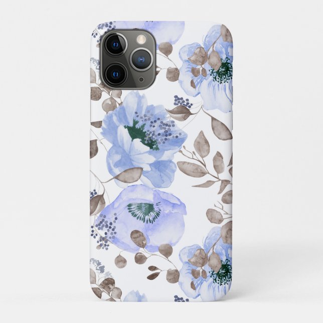 Chic Blue Watercolor Flowers iPhone Case (Back)