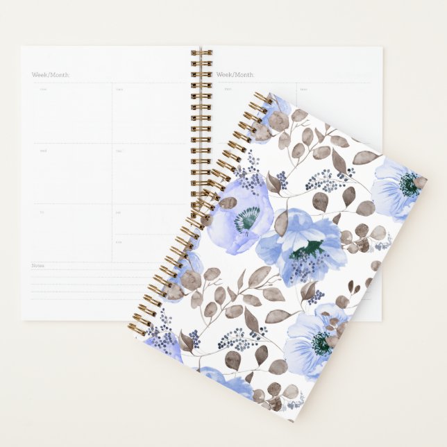 Chic Blue Watercolor Flowers Planner (Display)