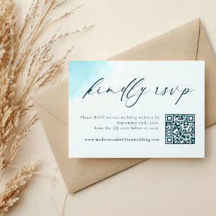 Chic Blue Watercolor Wedding RSVP QR Code Card