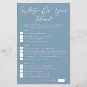 Chic Blue What's On Your Phone Bridal Shower Game