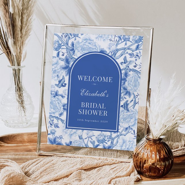 Chic Blue White Chinoiserie Bridal Shower Welcome Poster (Creator Uploaded)