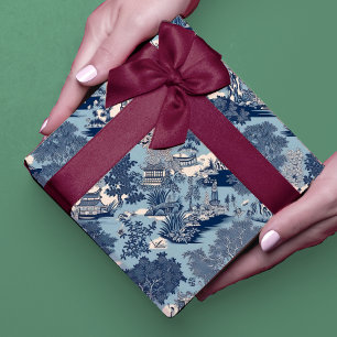 Chic Blue White Chinoiserie Willow Toile Cottage Wrapping Paper Sheet