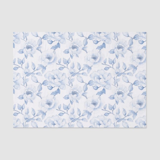 Chic Blue White Floral Bridal Shower Tissue Paper (Front)
