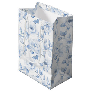Chic Blue White Floral Bridal Shower Wedding Medium Gift Bag