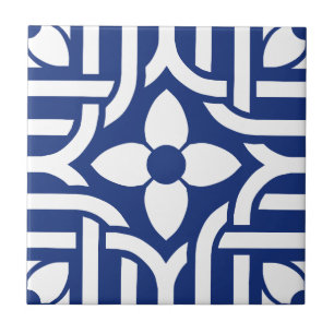 Chic Blue &White Floral Ceramic Tile