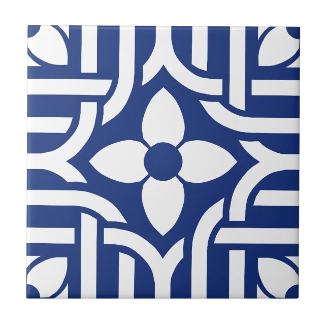Chic Blue &White Floral Ceramic Tile (Front)