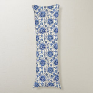 Chic Blue white floral chinoiserie toile monogram Body Cushion