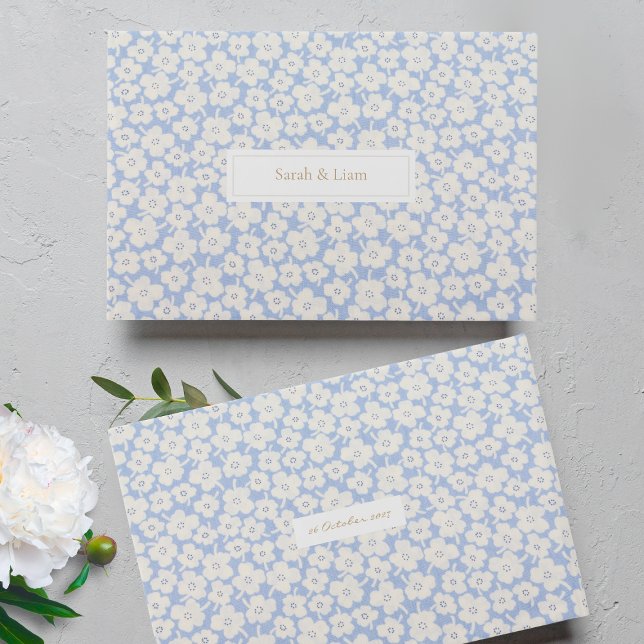 Chic Blue & White Floral Couple Wedding Guest Book (Creator Uploaded)