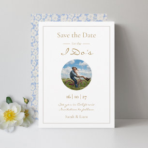 Chic Blue White Floral Daisy Save the Date Card