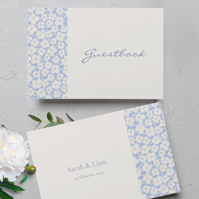 Chic Blue & White Floral Wedding Guest Book (Creator Uploaded)