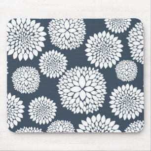 Chic Blue White Flowers Mouse Pad