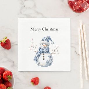Chic Blue White Snowman Christmas Napkin