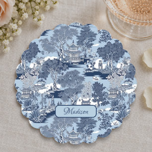 Chic Blue white willow chinoiserie cottage  Paper Coaster
