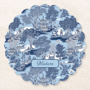 Chic Blue white willow chinoiserie cottage Paper Coaster