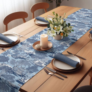 Chic Blue white willow chinoiserie cottage Short Table Runner