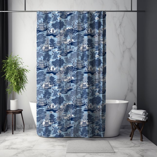 Chic Blue white willow chinoiserie cottage  Shower Curtain (Creator Uploaded)