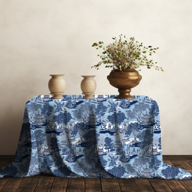 Chic Blue white willow chinoiserie cottage  Tablecloth (Creator Uploaded)