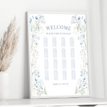 Chic Blue Wildflower Meadow Wedding Seating Chart