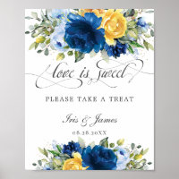Chic Blue Yellow Floral Love is Sweet Take a Treat
