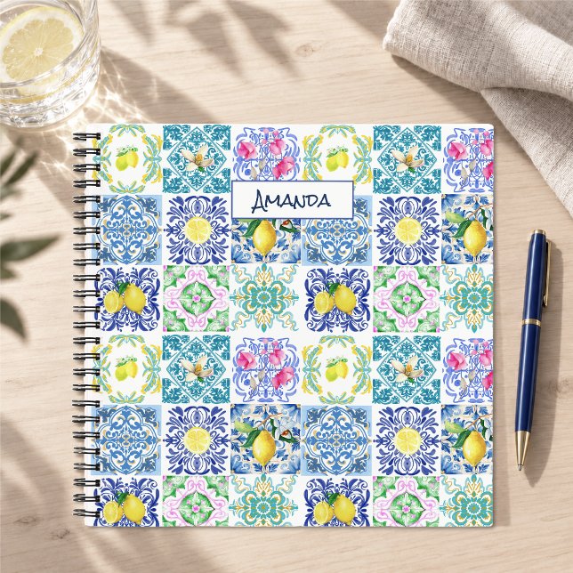 Chic Blue Yellow Sicilian Majolica Tile Pattern Notebook (Creator Uploaded)