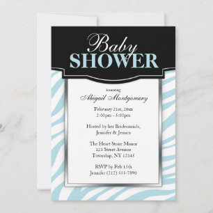 Chic Blue Zebra Print Baby Shower Invitations