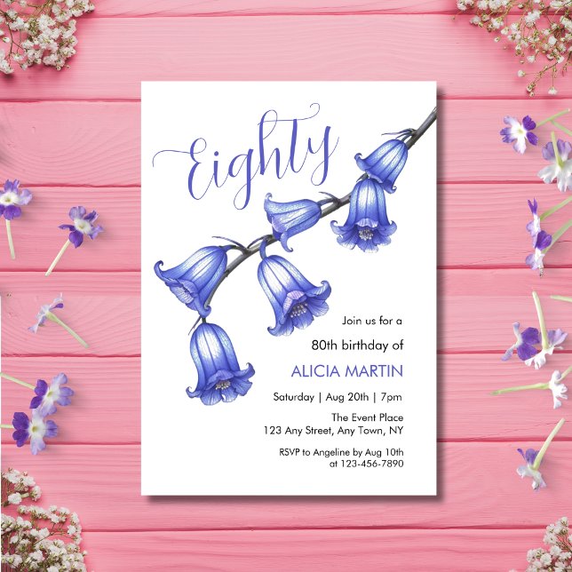 Chic Bluebell Flower Blossom 80th Birthday Invitation (Creator Uploaded)