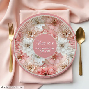 Chic blush and gold floral 50th birthday plate