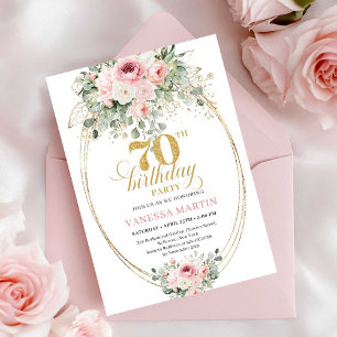 Chic Blush and Gold Printable 70th Birthday Invite