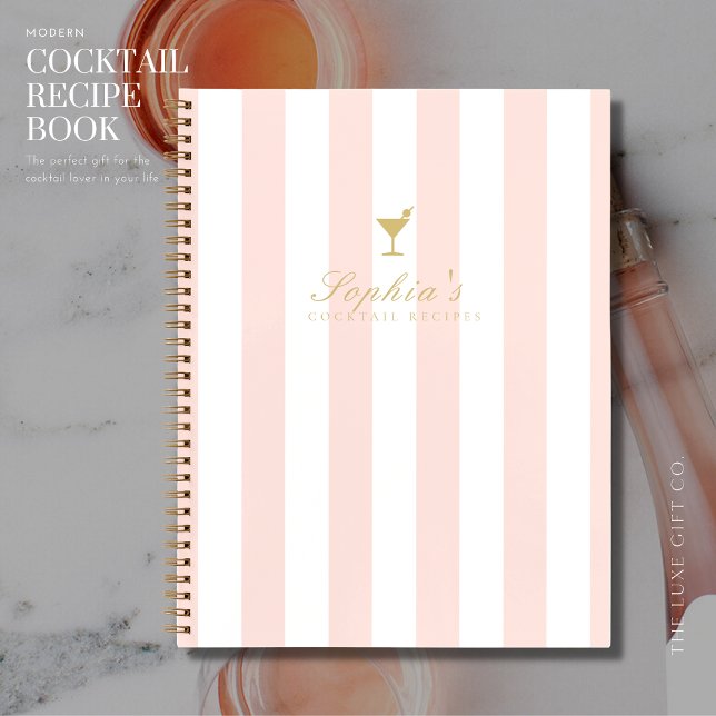 Chic Blush and Gold Stripe Blank Cocktail Recipe Notebook (Creator Uploaded)