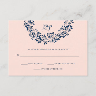 Chic Blush and Navy Botanical Wreath RSVP Card