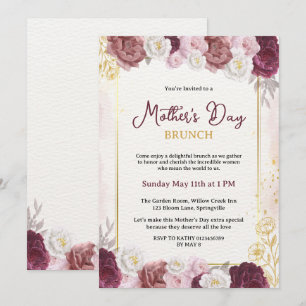Chic Blush Botanical  Floral Mother's Day Brunch Invitation