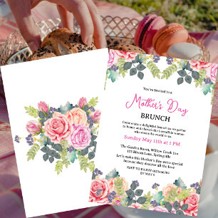Chic Blush Botanical  Floral Mother's Day Brunch Invitation