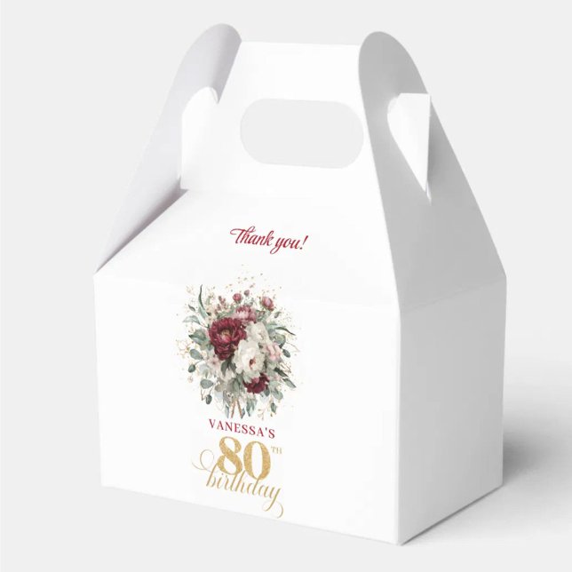 Chic Blush Burgundy 80th Birthday Favour Box (Chic Blush Burgundy 80th Birthday Favor Box)