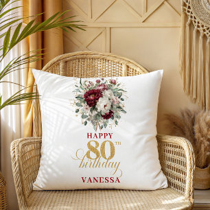Chic Blush Burgundy 80th Birthday Gift Pillow