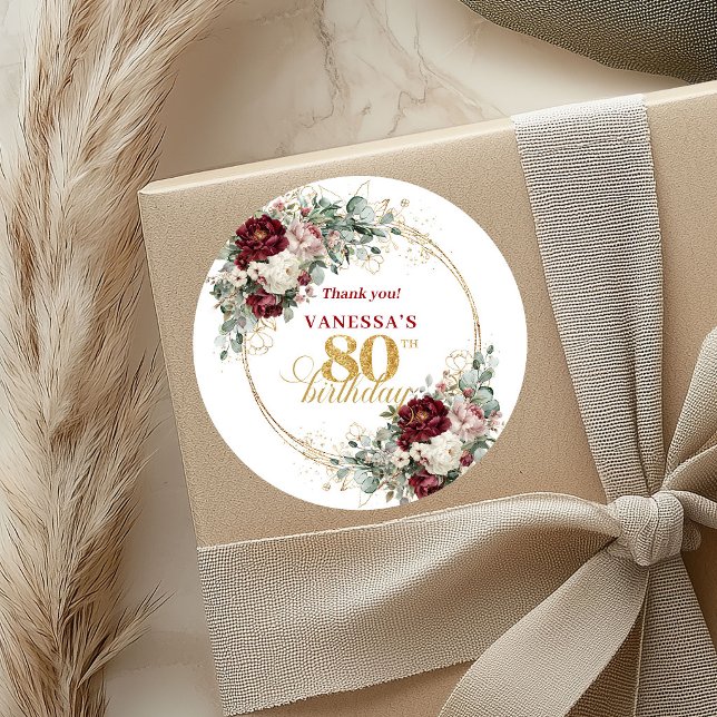 Chic Blush Burgundy 80th Birthday Stickers (Chic Blush Burgundy 80th Birthday Stickers)
