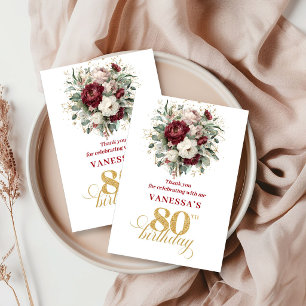 Chic Blush Burgundy 80th Birthday Thank You Card