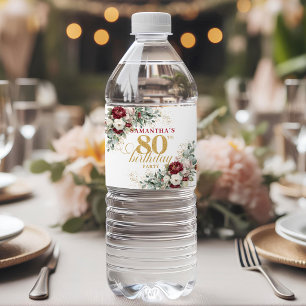 Chic Blush Burgundy 80th Birthday Water Labels