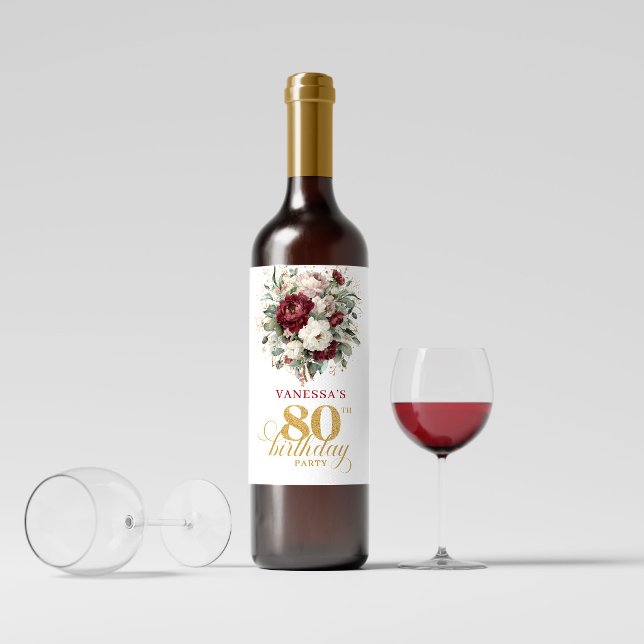 Chic Blush Burgundy 80th Birthday Wine Labels (Chic Blush Burgundy 80th Birthday Wine Labels)