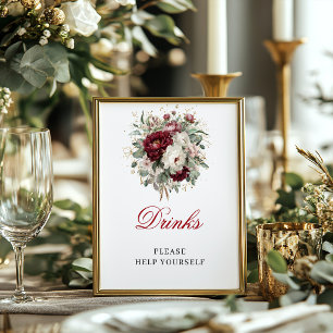 Chic Blush Burgundy Drinks 8x10 Sign Bridal Shower