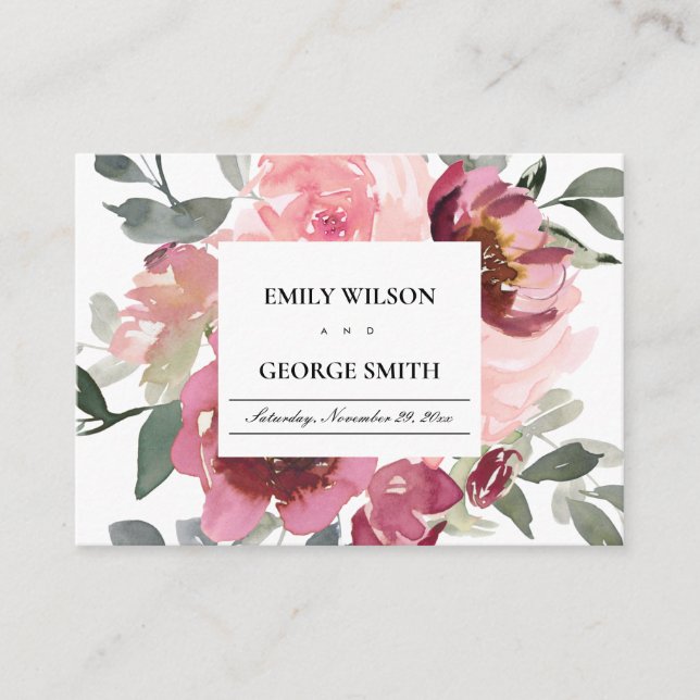 CHIC BLUSH BURGUNDY FLORAL WEDDING WISHING WELL ENCLOSURE CARD (Front)