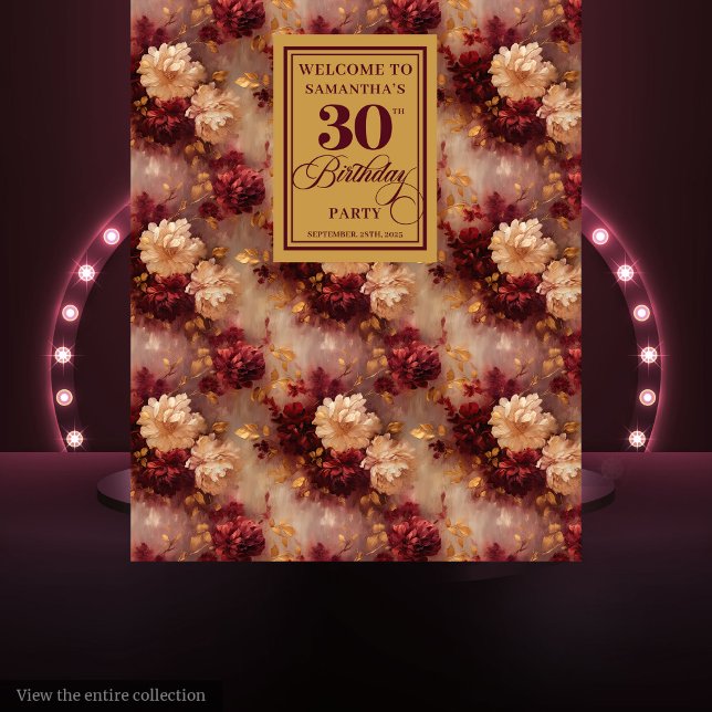 Chic Blush Burgundy Gold 30th Birthday Backdrop  Tapestry (Chic Blush Burgundy Gold 30th Birthday Backdrop Decor)