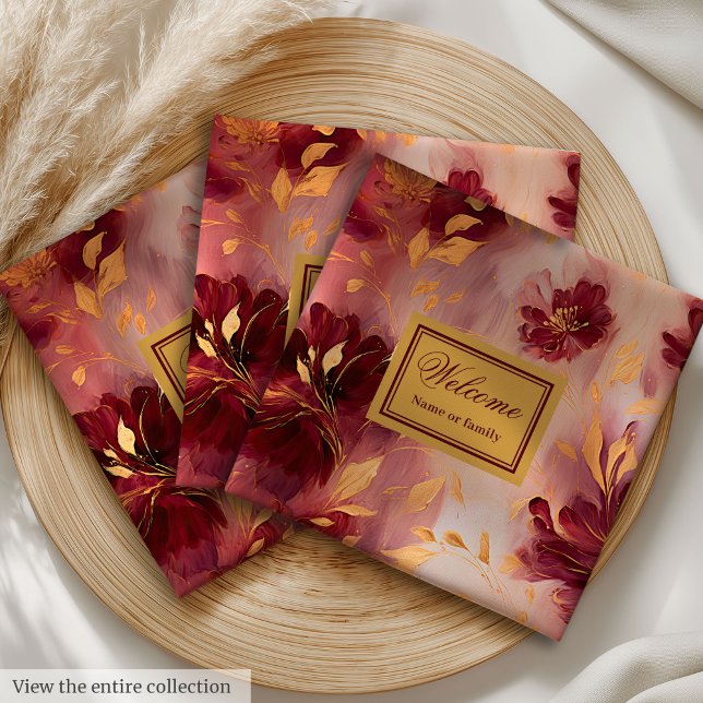 Chic Blush Burgundy Gold Floral Cloth Napkins  (Chic Blush Burgundy Gold Floral Cloth Napkins Custom)