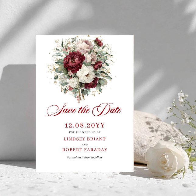 Chic Blush Burgundy Gold Save The Date Card (Chic Blush Burgundy Gold Save The Date Card)
